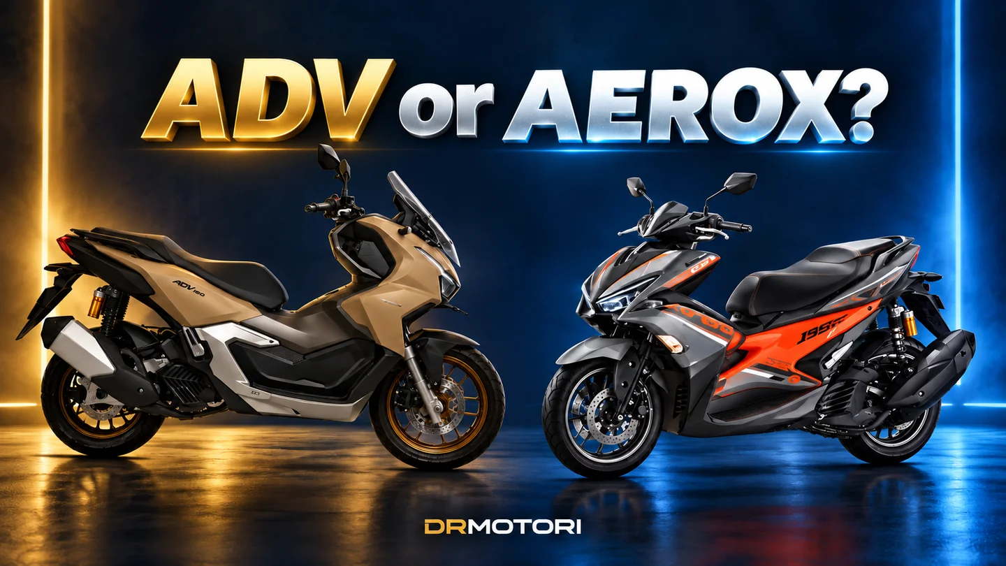 Composite cover of a gold Honda ADV160 facing a black and orange Yamaha Aerox 155; ADV or AEROX?