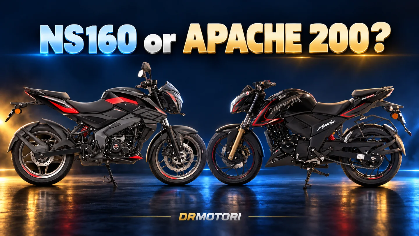 Composite cover of a black and red Pulsar NS160 facing an Apache RTR 200; NS160 or APACHE 200?